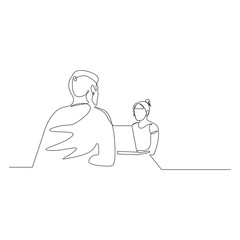 Continuous one line woman is interviewing a man. Job interview. Vector illustration.