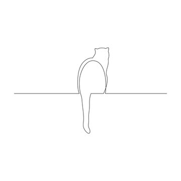 recommend clip art: Continuous one line cat sit with its tail dangling on a window sill or parapet. Vector illustration.