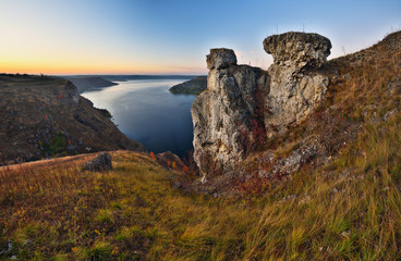 Fototapeta premium Canyon of the picturesque river. autumn sunset over the Dnister river