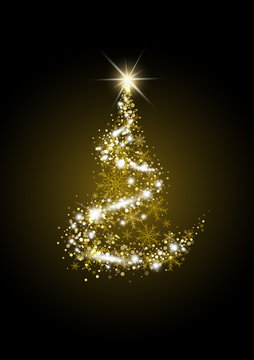 Gold luxury christmas tree on black background vector illustration