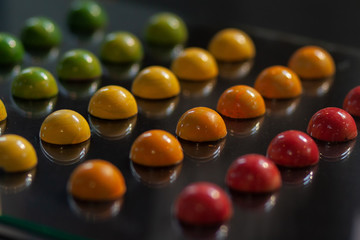 Chocolate, sweets of various shapes and colors. Swiss chocolate.