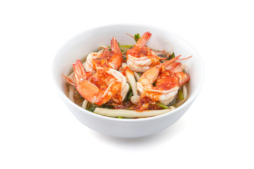 Seafood Sukiyaki with shrimp  isolated on white background with clipping path