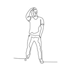 Continuous one line man combing his hair with his hand. Stock illustration.