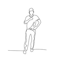 Continuous one line man stand and explain. Stock illustration.