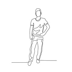 Continuous one line standing man with hand on hip. Stock illustration.