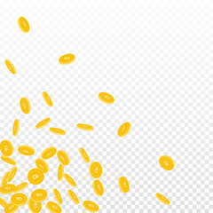 Russian ruble coins falling. Scattered small RUB c