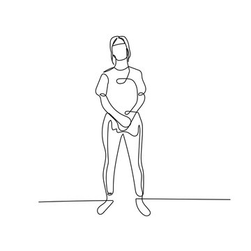 recommend clip art: Continuous one line woman in a closed pose, bodyguard pose. Stock illustration.