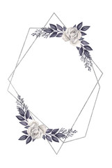 Decorative frame with floral elements, roses, leaves and silver geometric  frame