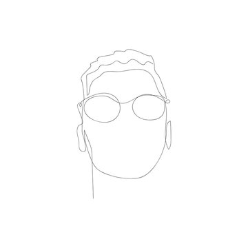 Continuous one line abstract man with glasses. Vector illustration.