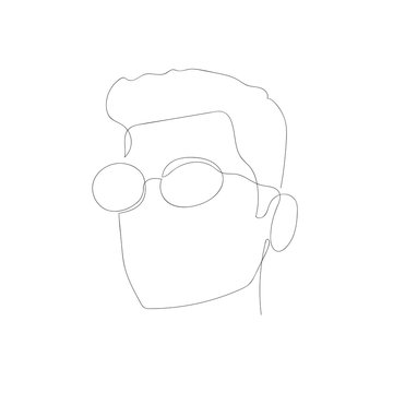 Continuous one line abstract man with glasses, side view. Vector illustration.
