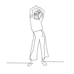 Continuous one line trance dancing woman. Vector illustration.