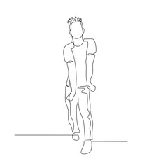 Continuous one line dancing man with fashion haircut in creative dance pose. Vector .