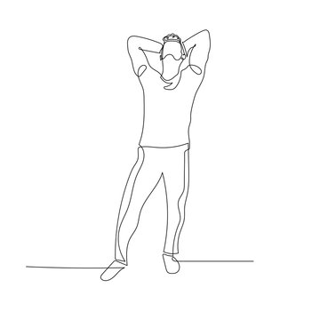 recommend clip art: Continuous one line dancing man look up and hands behind head. Vector illustration.