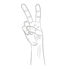 hand with victory sign - isolated line, flat icon. Hand Gesture V Sign for Victory Applications or Peace Line Art Vector Icon for Applications and Websites