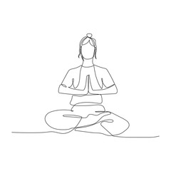 Continuous one line woman sitting in lotus position. Yoga. Vector illustration.