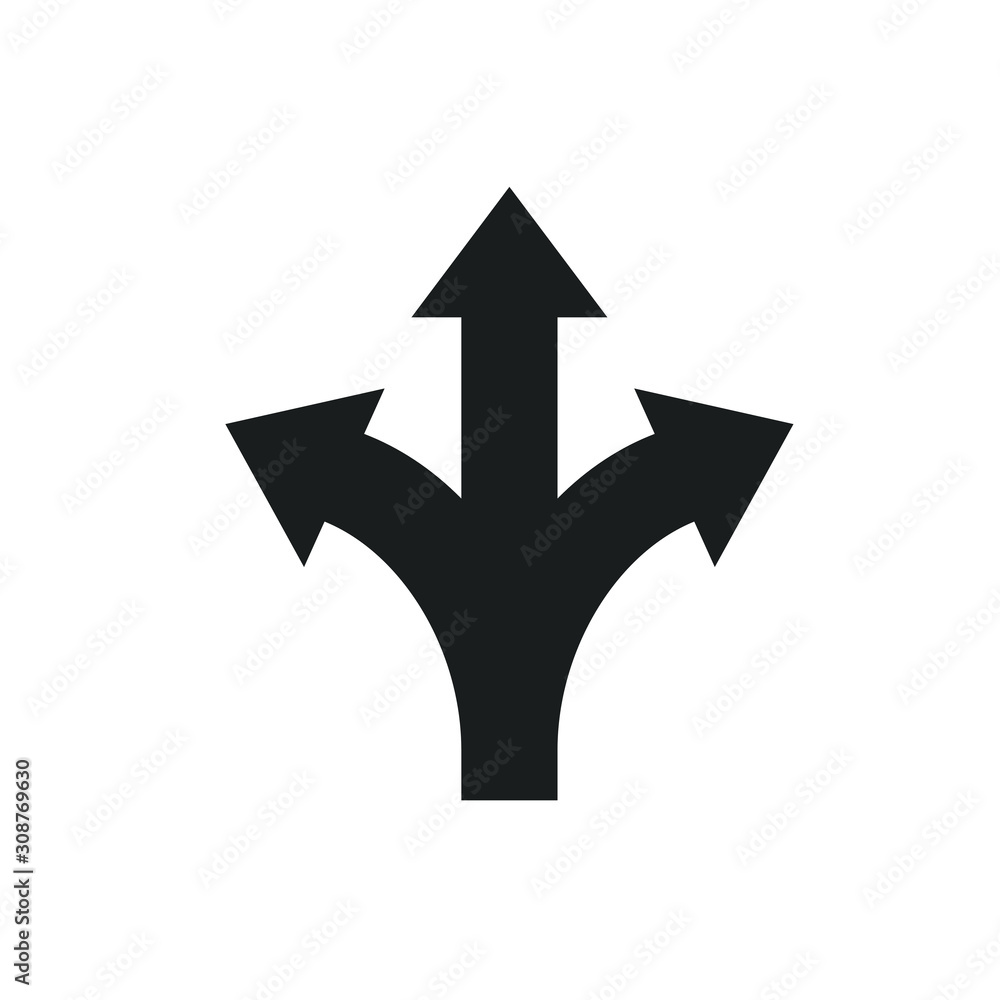 Poster three-way direction arrow icon template color editable. three-way direction arrow symbol vector sign