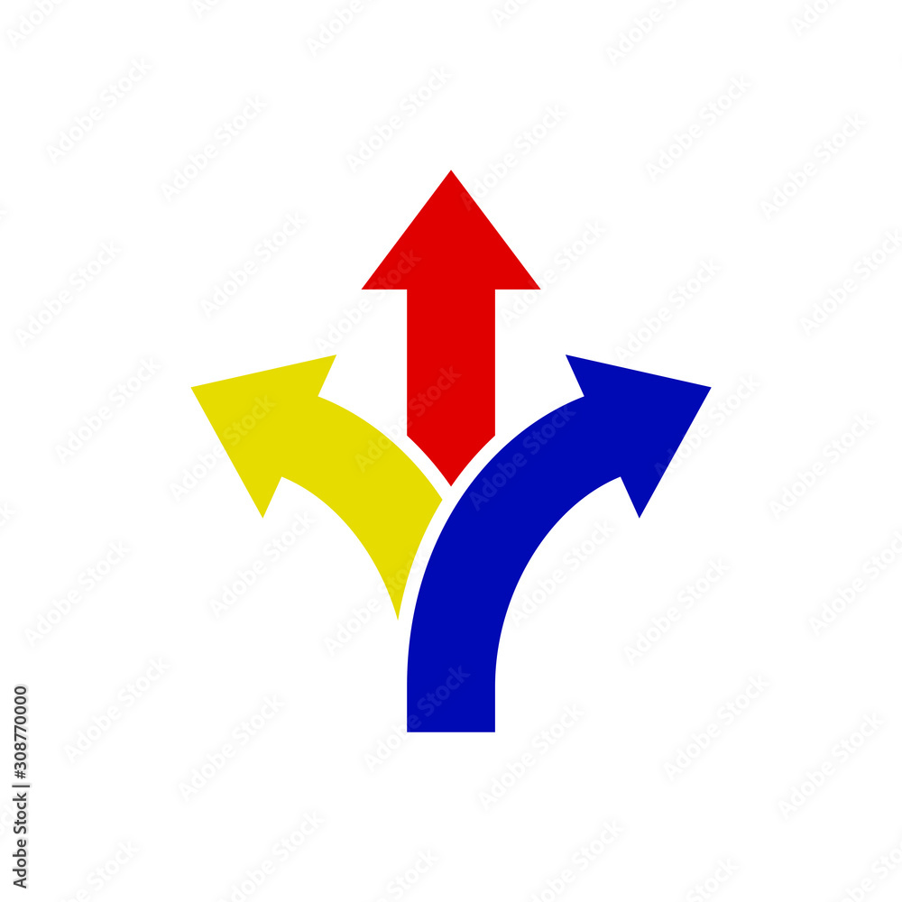 Poster three-way direction arrow icon template color editable. three-way direction arrow symbol vector sign