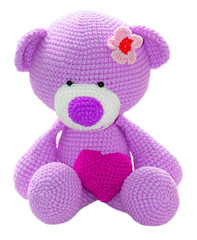 Violet bear. Crochet. Good toys Colored yarn. Japanese crochet. Handwork. 