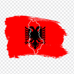 Flag Republic of Albania from brush strokes and Blank map of Albania. High quality map of  Albania and national flag on transparent background for your web site design, logo. Europe. EPS10.