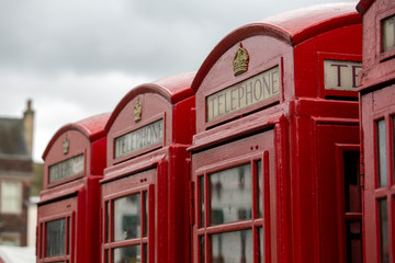 Red British phone boxes in cambridge, England