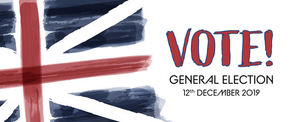 United Kingdom Election. General election 12th December 2019. British Union Jack flag. Vote.