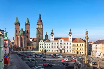  Hradec Kralove, Czechia. View of Market square with Cathedral of the Holy Spirit and White Tower © bbsferrari