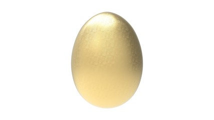 3d rendering of a golden egg isolated in a white studio background