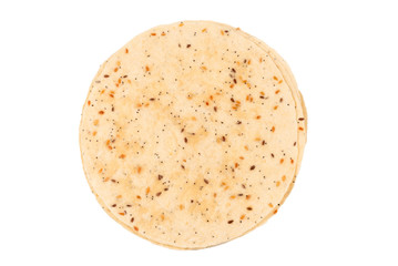 Pitta bread with seeds isolated on white