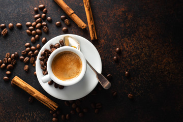 Cup of fresh made coffee served in cup