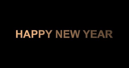 Happy New Year golden sign background with falling glittering and shimmering confetti. 3D rendering