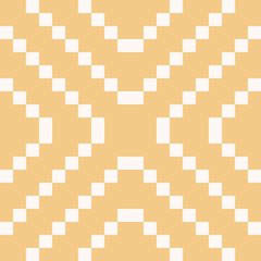 Vector geometric traditional Nordic ornament. Fair isle seamless pattern. Folk ethnic motif. Simple abstract minimal ornamental texture with squares, crosses, lines. Yellow and white background