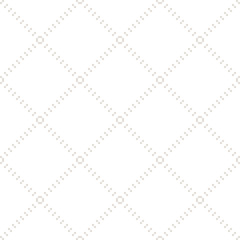 Subtle vector minimalist seamless pattern with tiny squares in diagonal grid. Abstract minimal geometric texture with delicate net, lattice, mesh. White and beige ornament. Simple repeat background