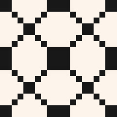 Black and white vector grid seamless pattern. Simple abstract minimal geometric texture with squares, net, mesh, grill, lattice. Modern minimalist background. Monochrome checkered repeated design