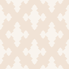 Abstract geometric seamless pattern. Subtle vector background in beige color. Simple ornament with small rhombuses, diamond shapes, crosses. Delicate ornamental graphic texture. Retro vintage style