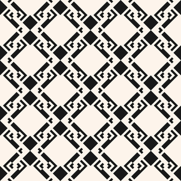 Abstract geometric seamless pattern. Black and white vector background. Ethnic motif. Simple ornament with rhombuses, diamond shapes, mesh, grid, lattice. Monochrome graphic texture. Repeat design