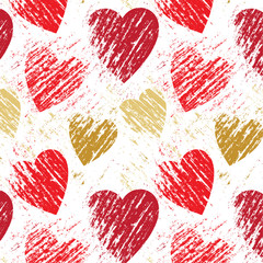 Gold and red hearts. Seamless vector pattern for Valentine's Day celebration, greeting card, stationery, stationery, fabric, interior decoration and web banner background