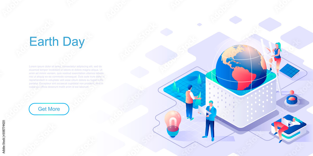 Leinwandbilder earth day landing page vector template. annual eco event celebration website header ui layout with i