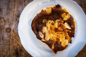 Almond tart on a white plate