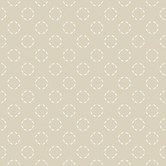 Subtle vector golden ornament with thin circles. Fine line seamless pattern. White and beige pastel abstract background. Modern geometric texture. Delicate repeat design for decor, textile, fabric