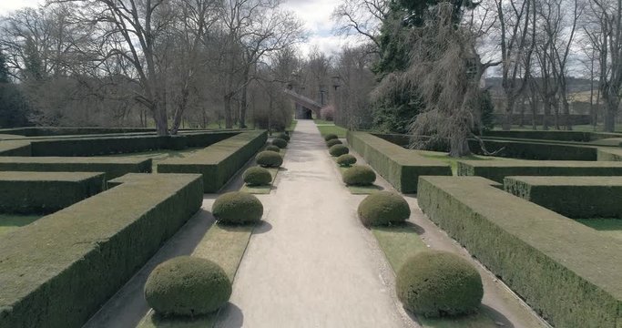 Fly Over Shot of The Castle garden - Cesky Krumlov - Czech Republic - 4K Video
