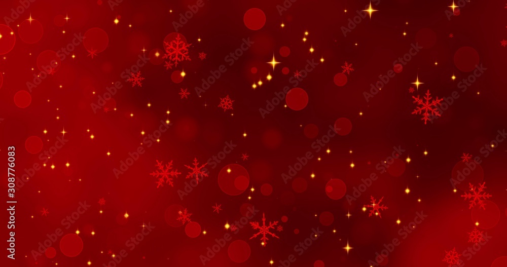 Poster red snowflakes and bokeh lights on the red merry christmas background. 3d rendering