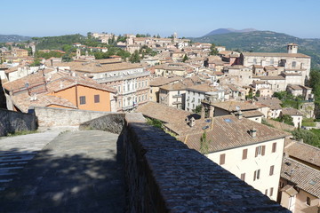 Panorama from Porta Sole, Perugia. Panorama of the city along the Etruscan walls from Porta Sole...
