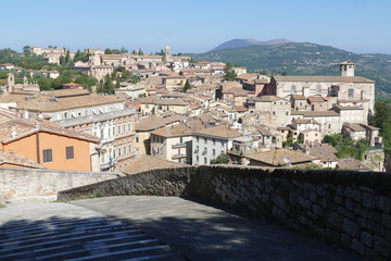 Panorama from Porta Sole, Perugia. Panorama of the city along the Etruscan walls from Porta Sole...