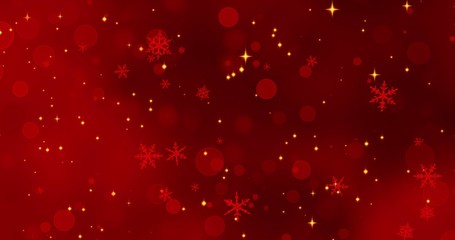 Red snowflakes and bokeh lights on the red Merry Christmas background. 3D rendering