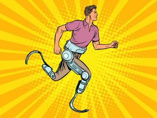 Fototapeta na wymiar disabled man running with legs prostheses