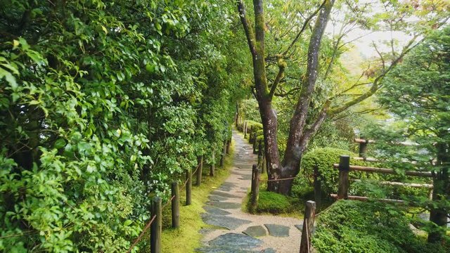 Gimbal stabilizer shot walking through japan garden