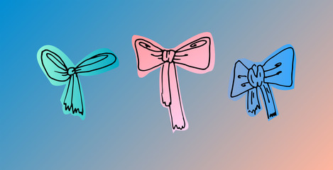 Hand drawn doodle bows set. Color isolated illustration. Vector  EPS 10 