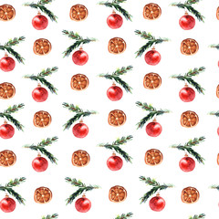 Watercolor seamless pattern with  christmas balls. For textile, wrapping paper, greeting cards, backgrounds.