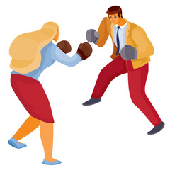 man and woman in office clothes box with each other, aggression, defense, argument, assault, discussion, isolated object on a white background, vector illustration