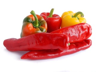 red,yellow and green fruits of pepper vegetable close up